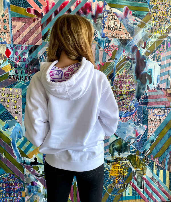 White hoodie with purple ombre LOVE