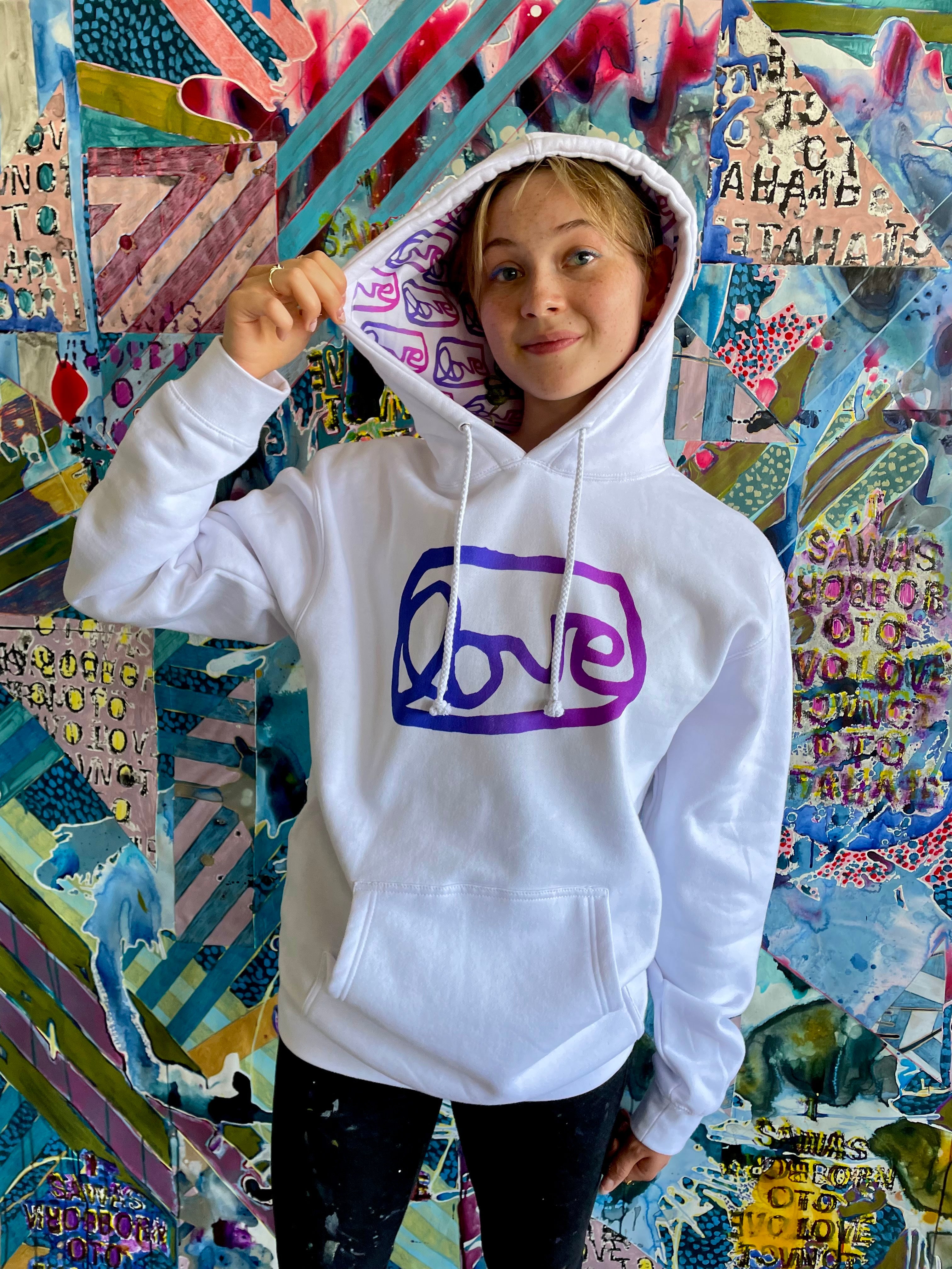 White hoodie with purple ombre LOVE